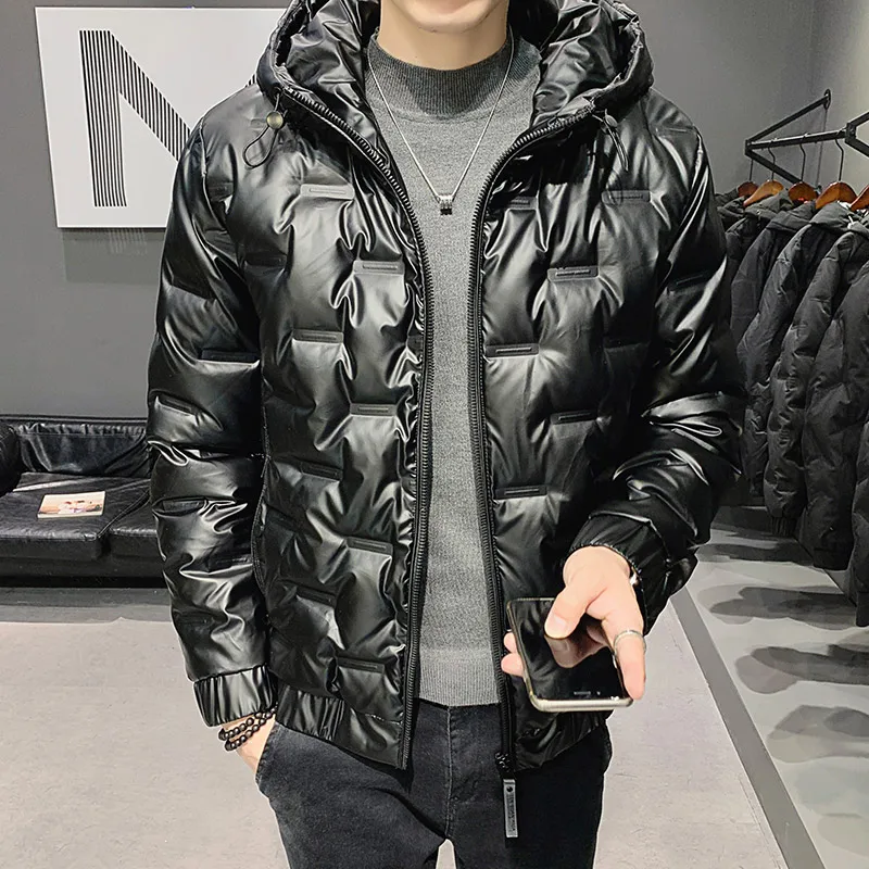 Short Bright Face Down Jacket Men's Winter Light Luxury Waterproof Hooded White Duck Down Warm Coat 2024 New Lightweight Parka