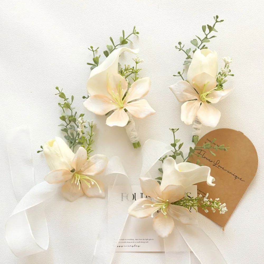 Calla Lily Boutonnieres for Men Handmade Groom Groomsmen Boutonnieres Corsages for Wedding Ceremony Anniversary