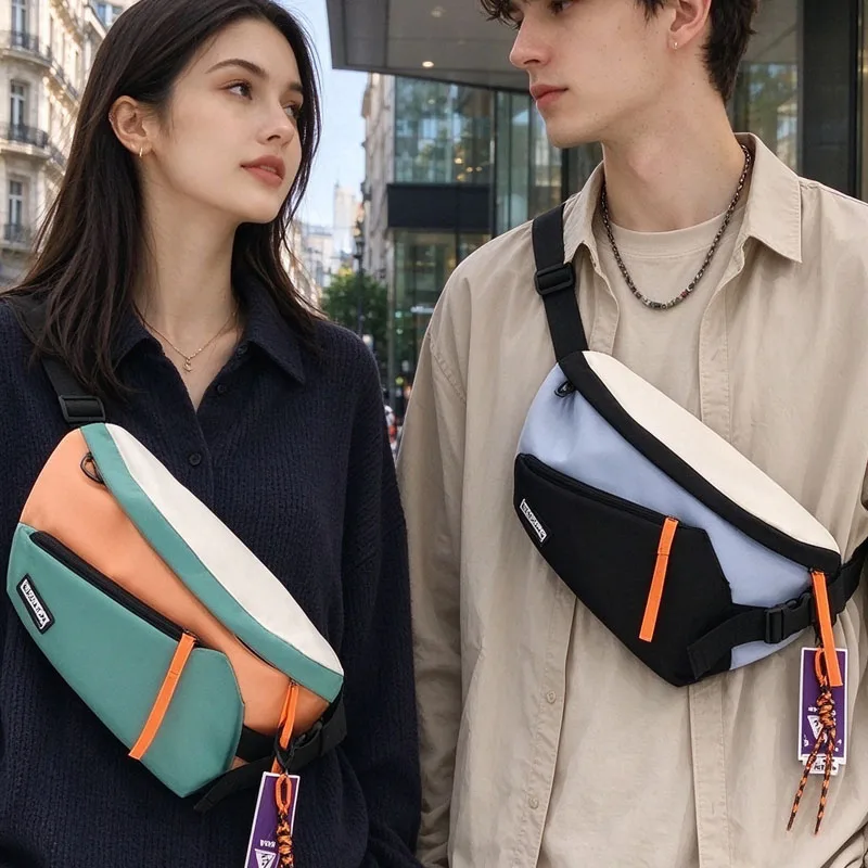 Man And Woman Nylon Panelled Waist Packs Men's Contrast Chest Pack Casual Outdoor Travel Crossbody Bag Men Wasit Belt Bags