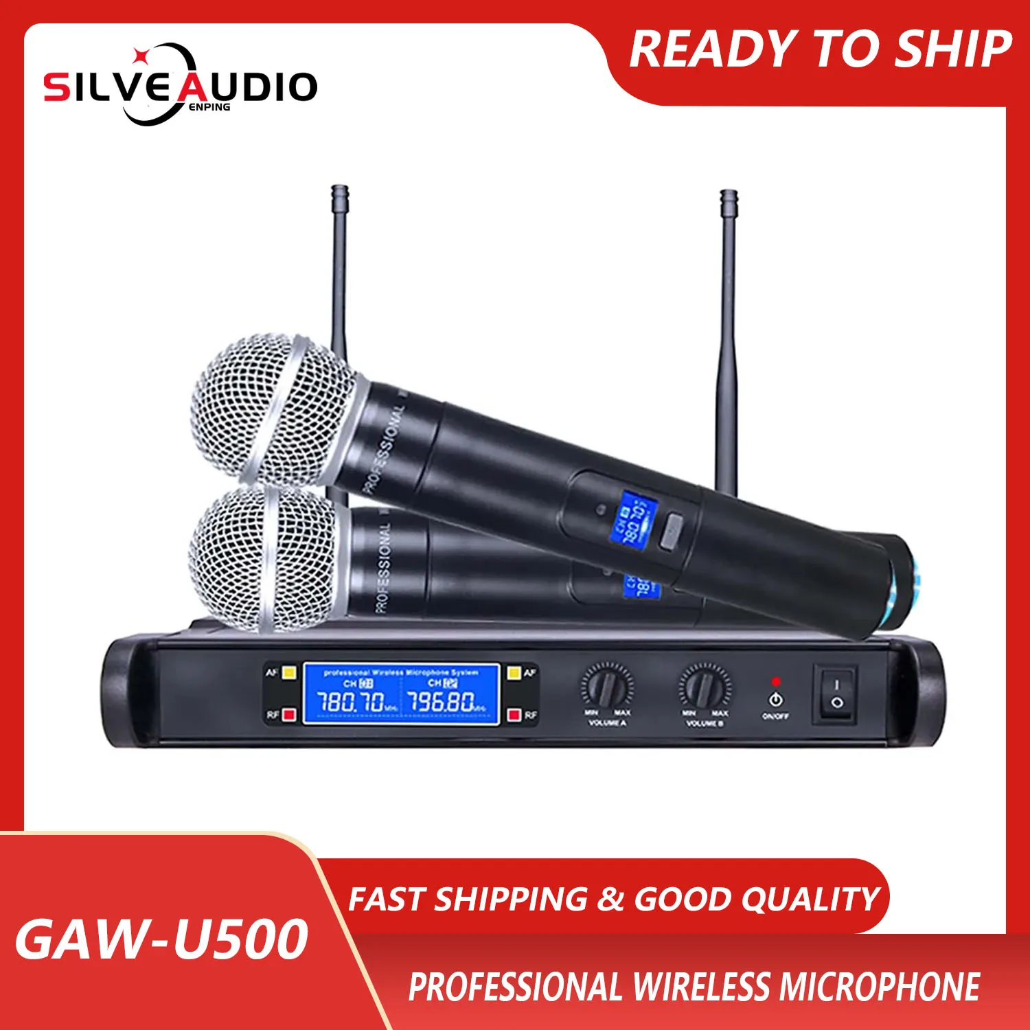 

GAW-U500 UHF Wireless Handheld Mic With High Quality One for two wireless microphones KTV singing home stage performance mic