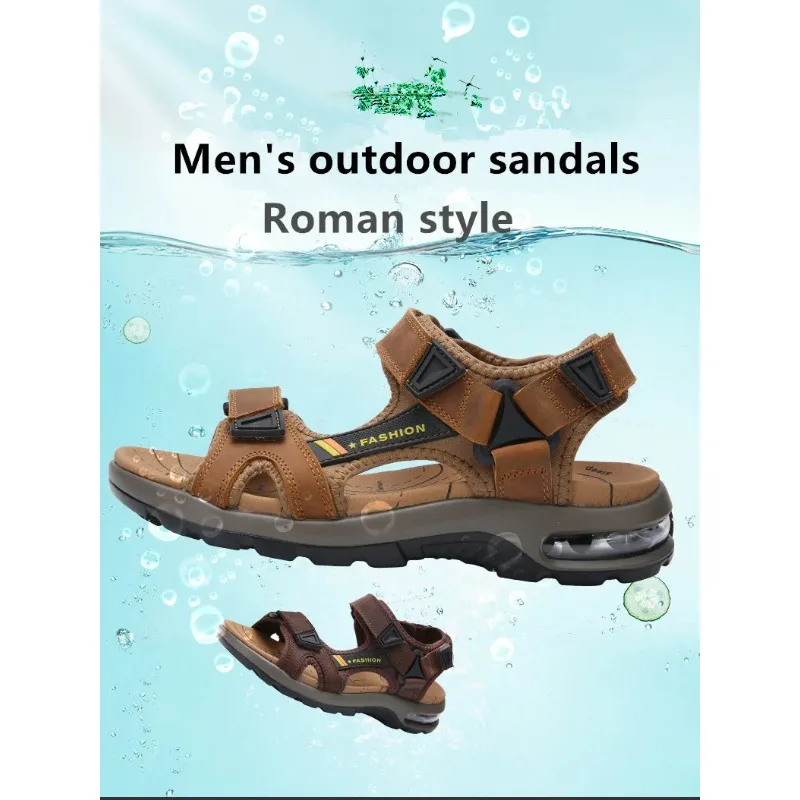 

Comfortable Genuine Leather Sandals Outdoor Men Roman Sandals Size 46 Fashion Men's Summer Soft Beach Flip Flop