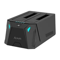 Alxum-estación de acoplamiento para disco duro SSD, carcasa externa HDD, SATA, USB 3,0, doble bahía, 2,5/3,5 pulgadas, caja de disco duro para PC y portátil