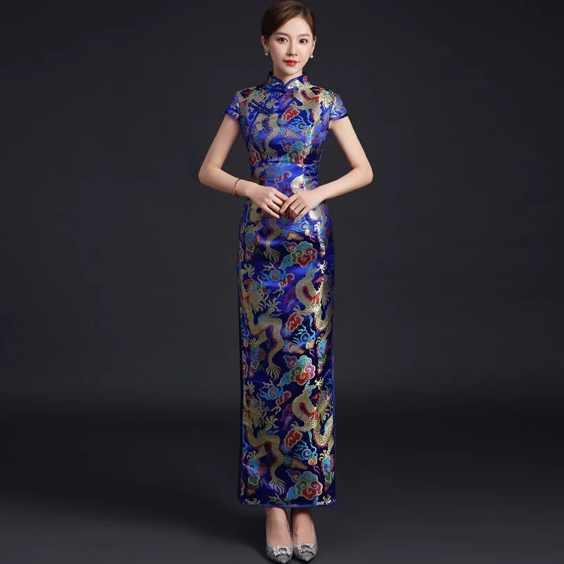 Chinese-style modified cheongsam-style dress form-fitting mom's catwalk performance long cheongsam
