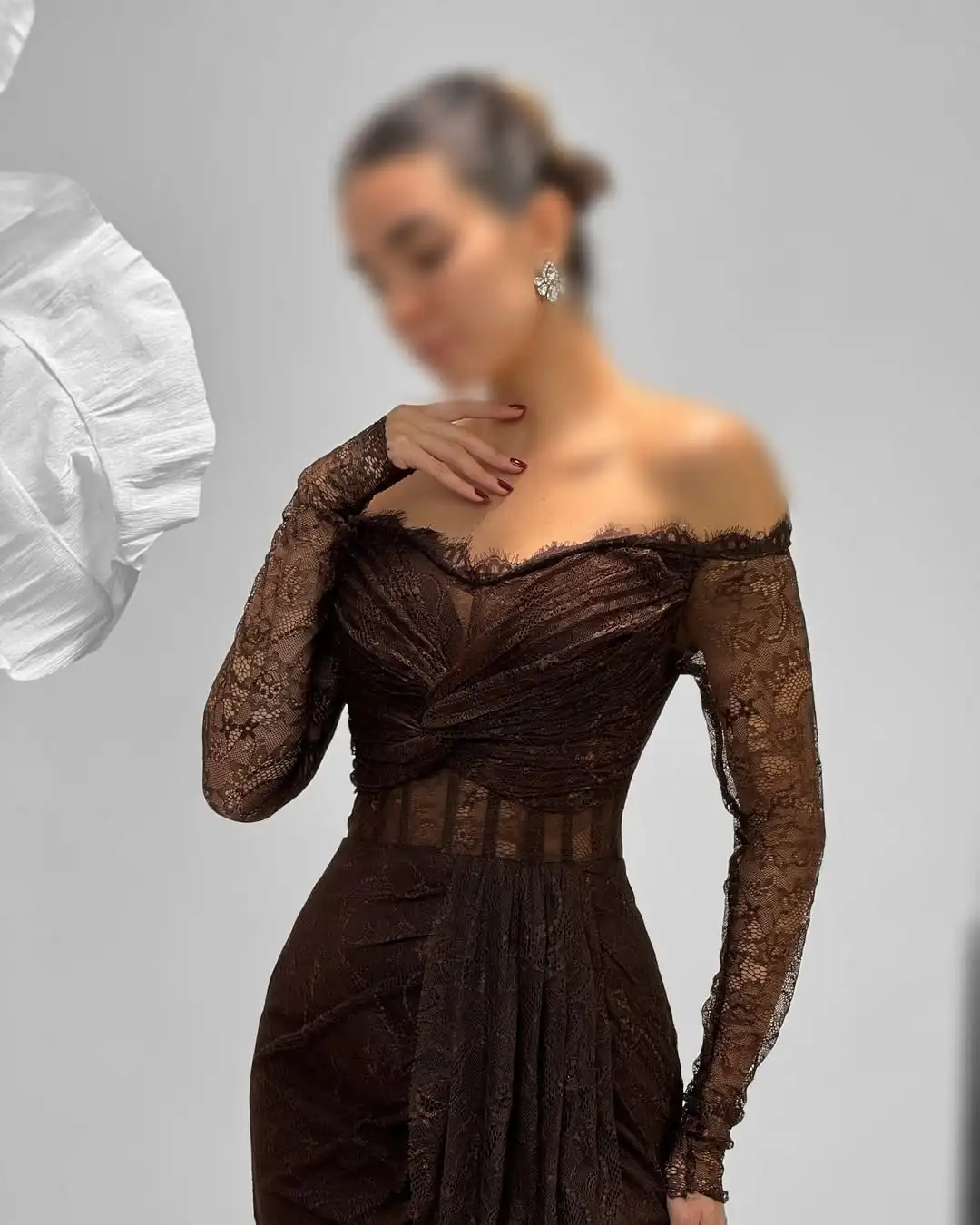 Ofherown الدانتيل الطية حورية البحر فساتين السهرة الوهم قبالة الكتف الحفلة الراقصة مناسبة خاصة Fساتين Shret مخصصة