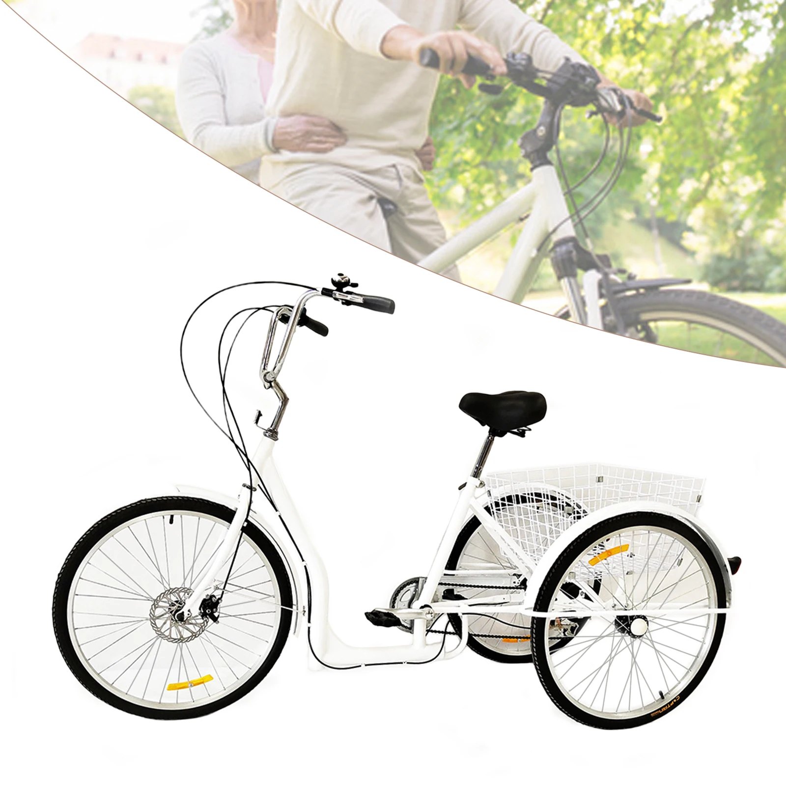 White Vintage Car Model 26 Inch 6-Speed Adult Tricycle With Shopping Basket