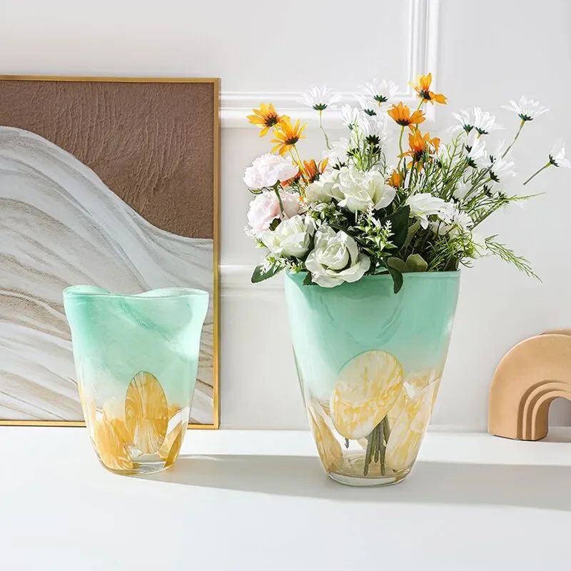 Large Handmade Glass Vase Modern Minimalist Floor Decor for Villa Hotel Lobby Entrance Flower Arrangement Centerpiece