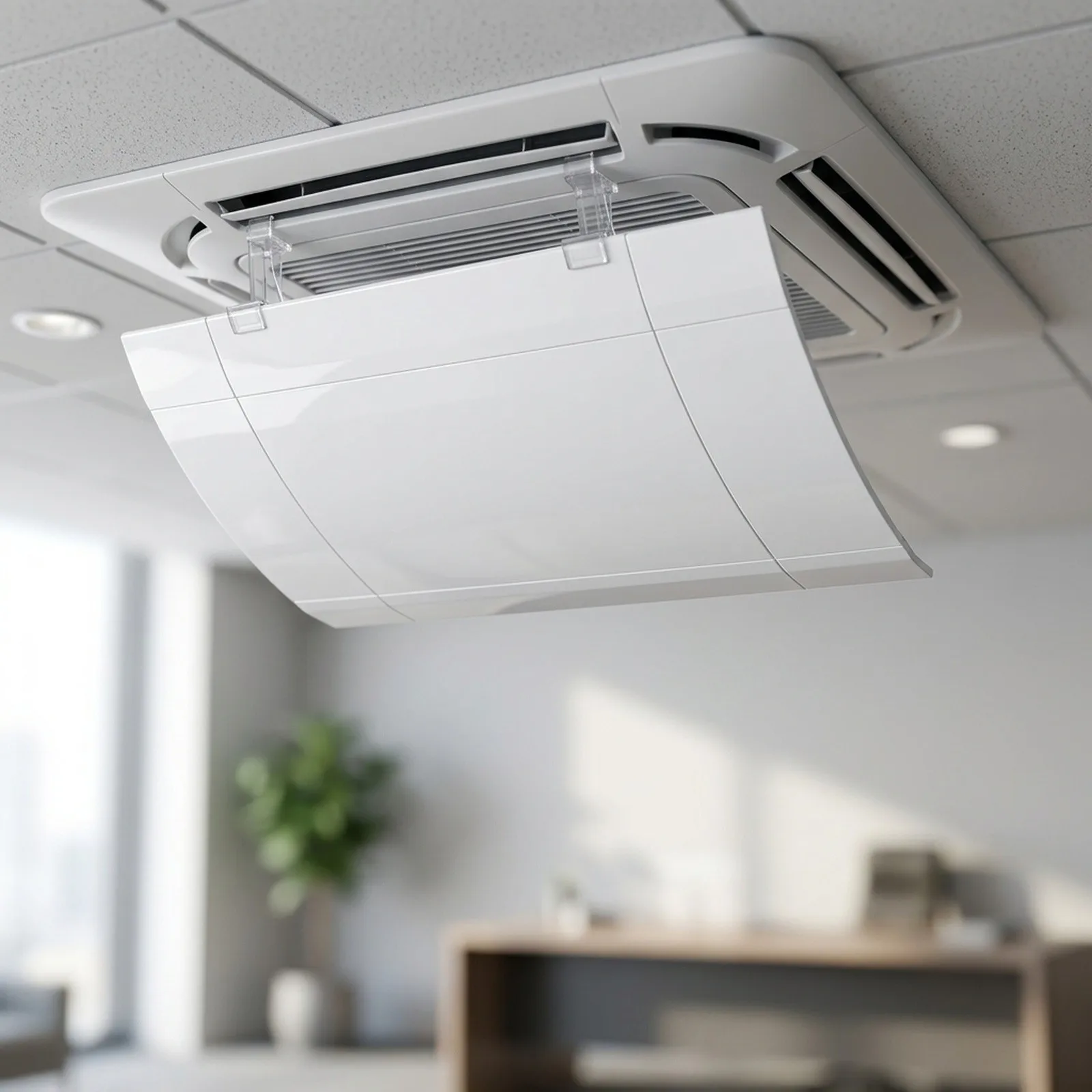 AC Wind Deflector for Horizontal Air Vents on Ceiling Units Provides Smooth Air Steering Without Blocking Full Airflow Capacity