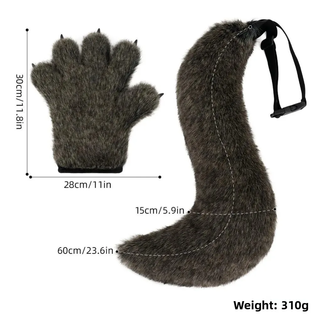 Halloween New Style Plush Gloves Simulated Wolf Claw Tail Warmth Animal Tail Cosplay Prop Accessories Soft Synthetic Fiber