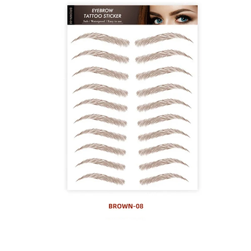 Brown Eyebrows Makeup Tattoo Sticker Water-based Hair-liked Waterproof Long Lasting False Stickers for Brow Grooming Shaping