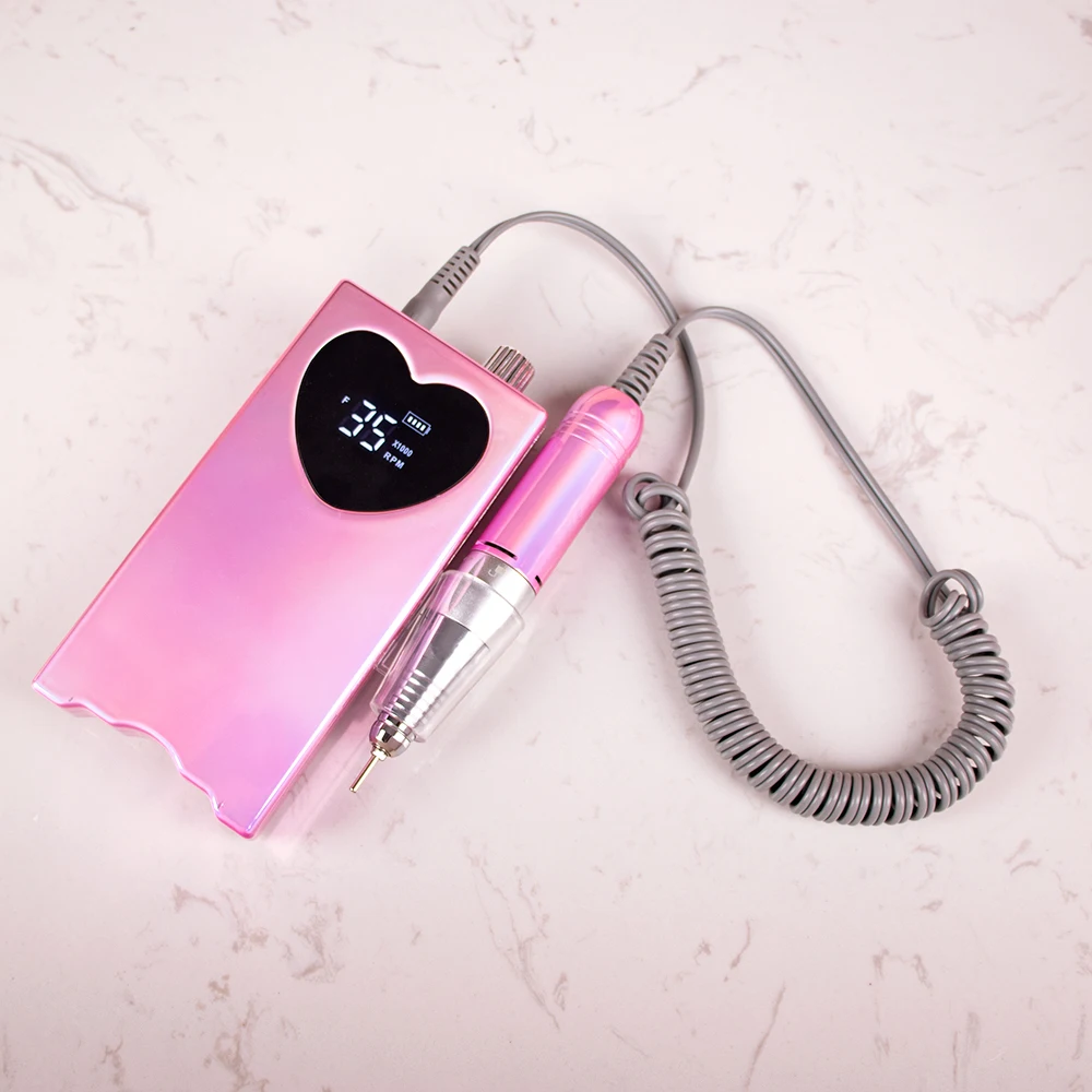 

Розовая металлическая аккумуляторная дрель для ногтей с сверлами, перезаряжаемая легкая портативная дрель для ногтей, 35000 об/мин