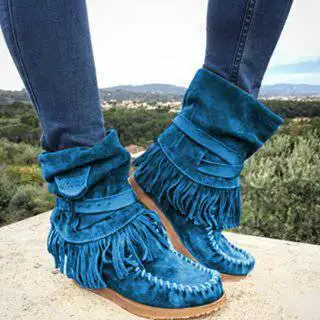 Autumn/winter women's ankle boots with round head short tube and platform fringe