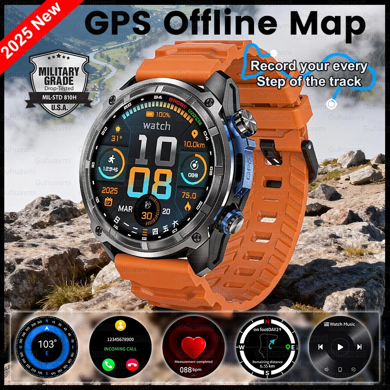 New Outdoor Sports GPS Smart Watch 5ATM Waterproof Swim Watches 4GB Memory Music GPS Offine Map Sports Smartwatch 860MAH Battery