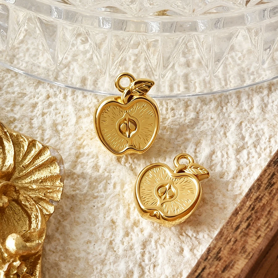 3D Gold Plated Stainless Steel Vegetables Fruit Pendants Pepper Peach Bamboo Mango Charm Beads Fit Original Bracelet DIY Jewelr