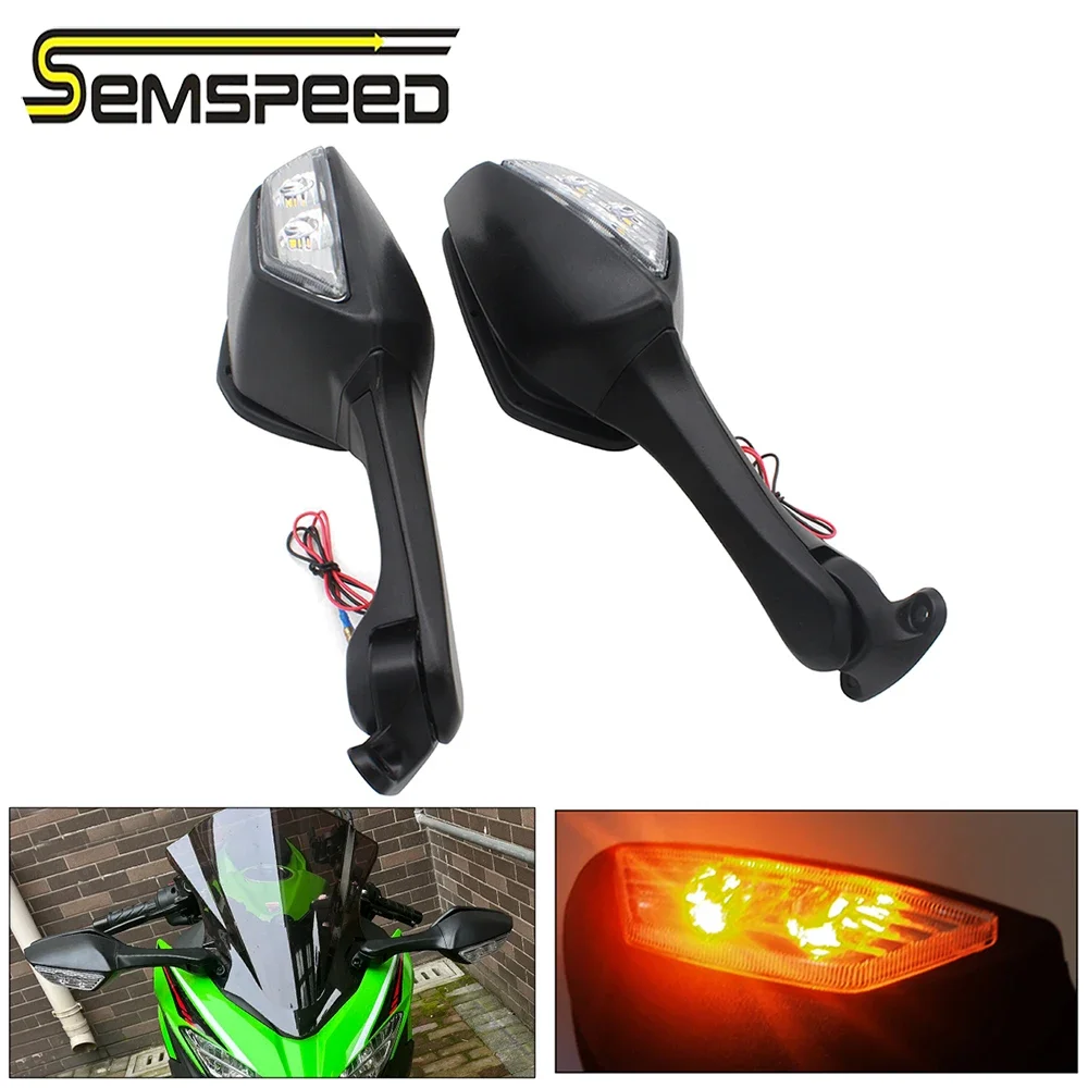 

SEMSPEED Motorcycle Accessories For Kawasaki Ninja ZX9R ZX10R ZX12R ZX14 Motorcycle LED Turn Signal Side Mirrors