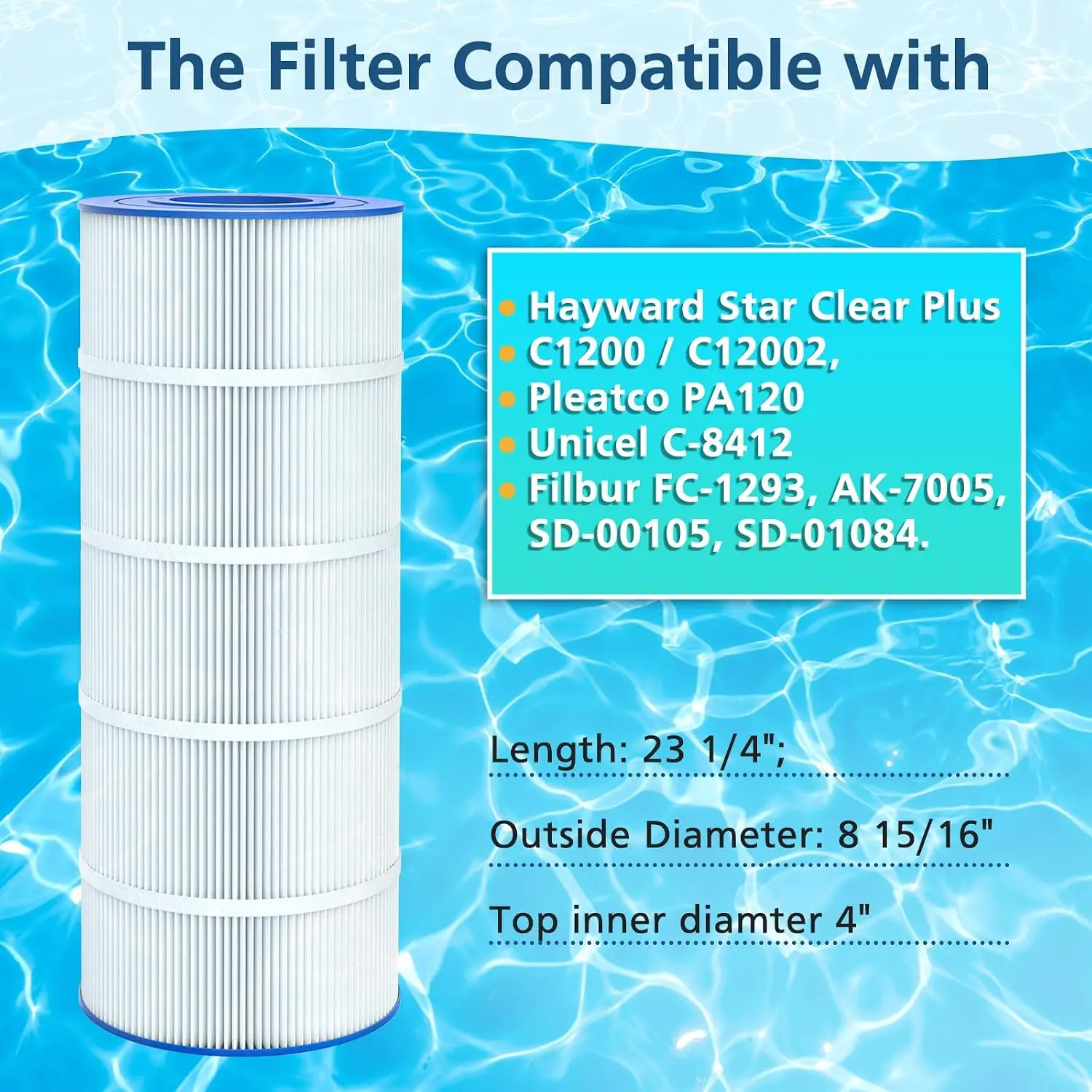 2 Pack Pa120 Replacement Pool Filter Compatible With Hayward C1200, Cx1200re, Unicel C-8412, Filbur Fc-1293, Clearwater Ii