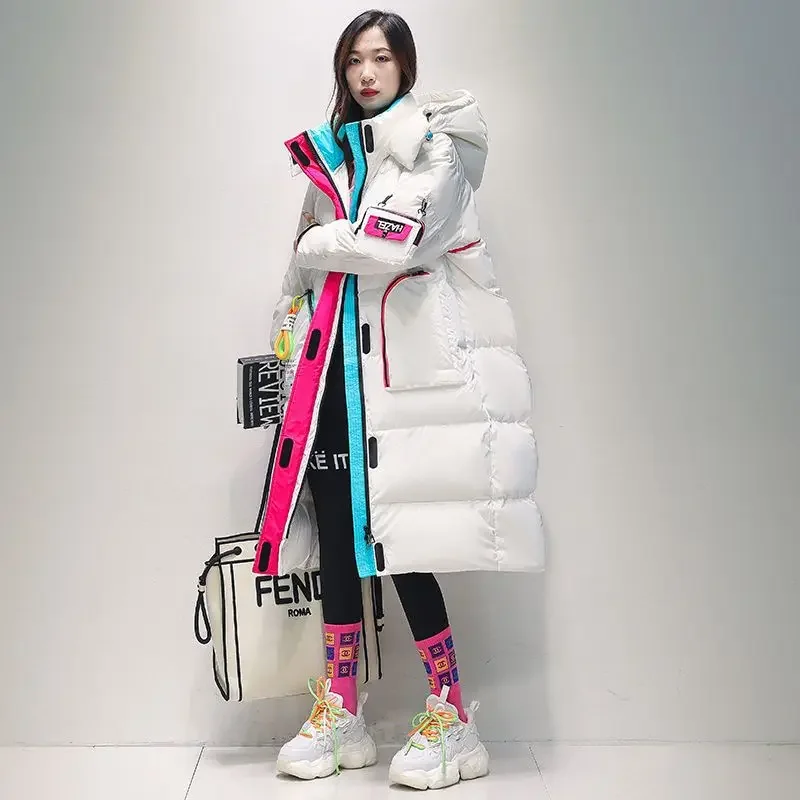 2025 ใหม่ผู้หญิงเป็ดสีขาวลงเสื้อแจ็คเก็ตฤดูหนาวหญิง Parkas Bright Face เหนือเข่า Outwear ยาวรูปแบบ Hooded Overcoat