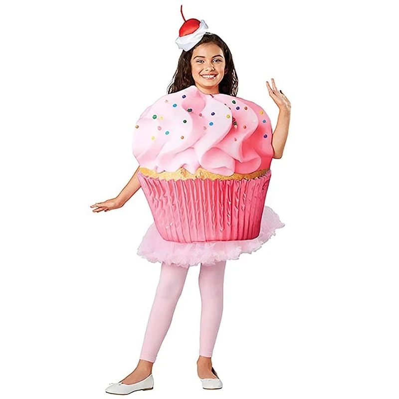 3-10Y Kids Child Pink Ice Cream Cupcake Costume for Girls Birthday Party Fancy Dress Tunic Headband 2pcs Set Umorden