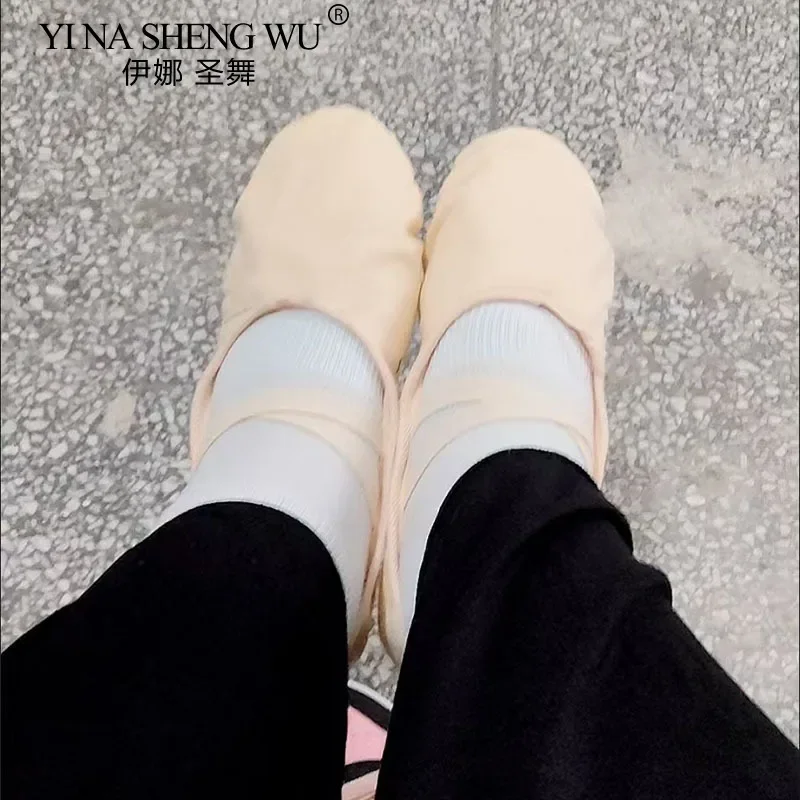 Qualidade profissional crianças chinelos de dança lona sola macia barriga yoga ginásio ballet sapatos meninas mulher homem bailarina para dar
