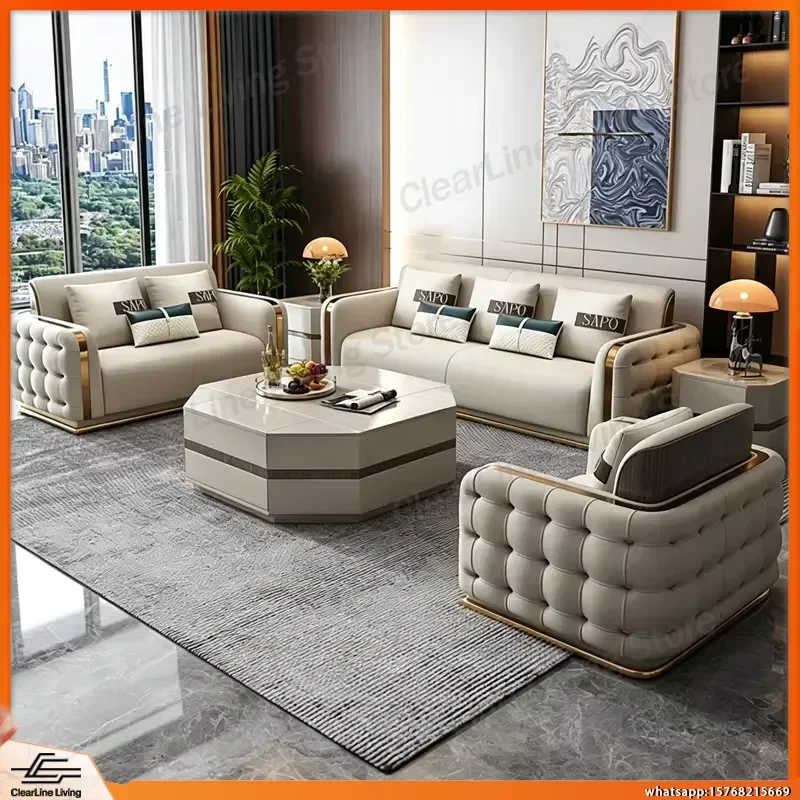 3 Seater 4 Seater Modern Square Microfiber Leather Sofa Set Living Room Furniture for Home Office Space Saving Foldable