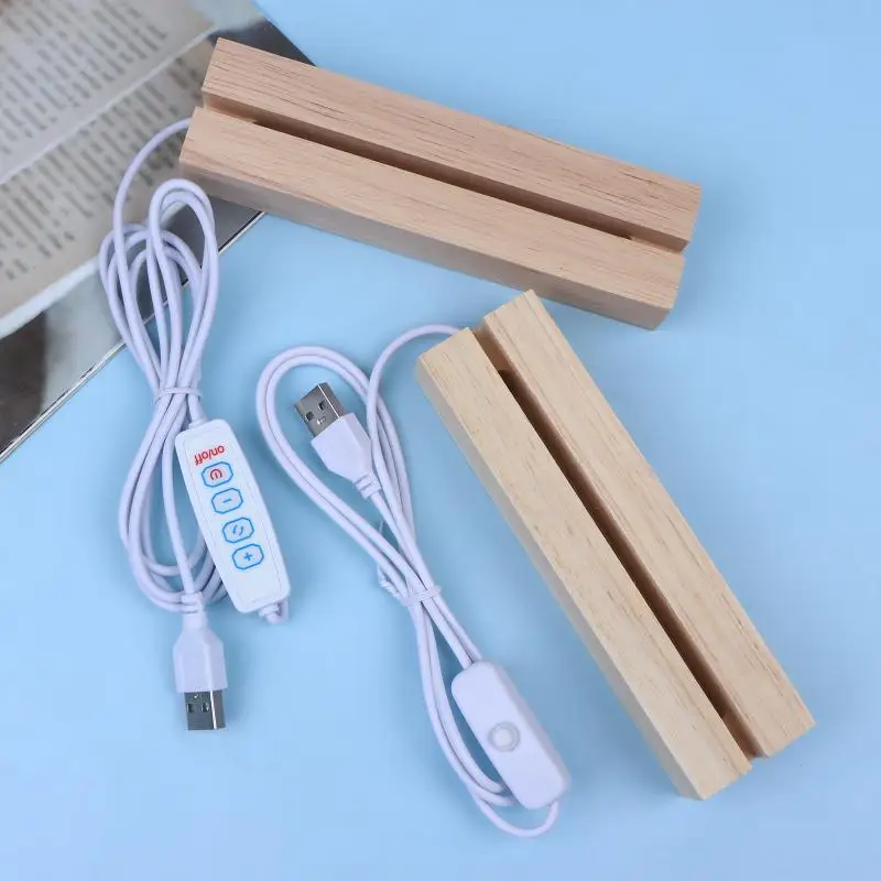 Decorative LED Rectangular Wooden Night Light Base Artistic Lamp With USB Powered Switch Suitable For Glass Art ＆Resin Decor