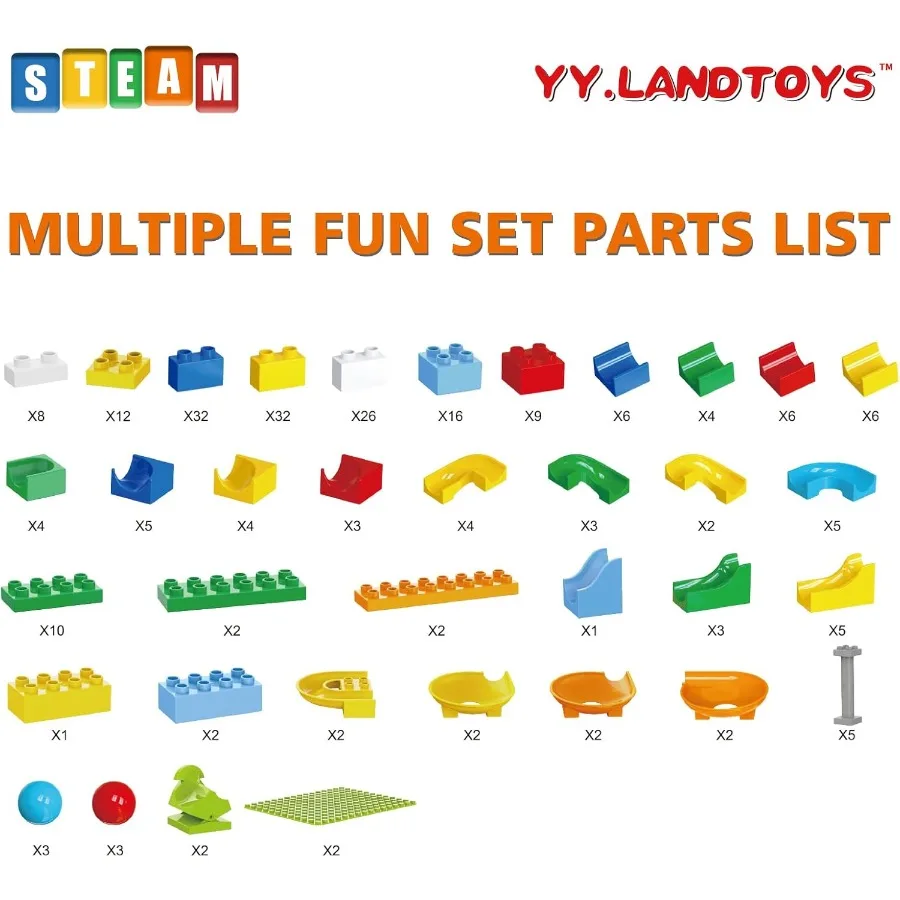 3-in-1-Marmor läuft für 4–8 Bausteine, 246-teiliges klassisches Spielzeug-Set mit großen Blöcken, kompatibel mit DUPLO Lego-Sets, Marmor-Labyrinth-Rennen, Tr