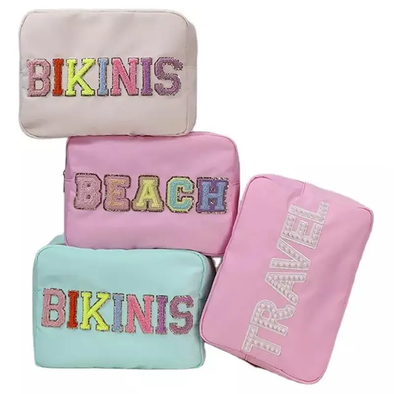 Bolsa de nylon impermeável com zíper para mulheres, grande bolsa cosmética, organizador de higiene pessoal, bolsa de maquiagem, meninas presente, 17 cores