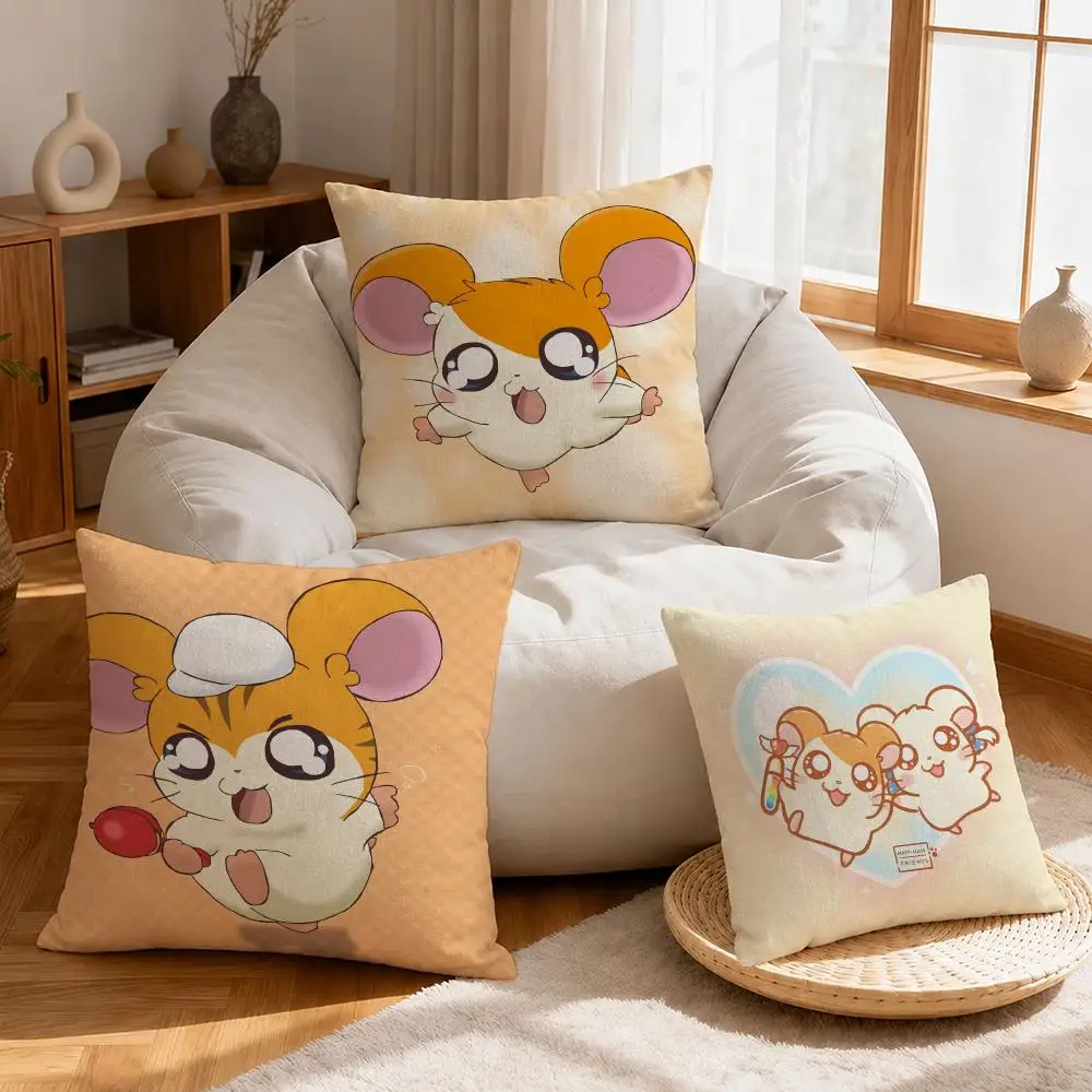Anime Hamtaro Cushion Cover Linen Anti-Mite Antibacterial Cushion Cover Invisible Zipper Sofa Decor