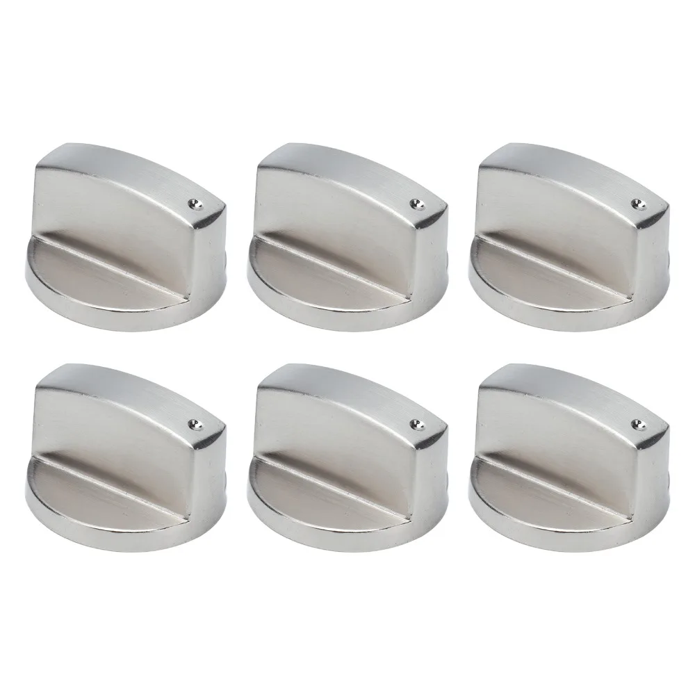 6PCS Central Socket Universal Gas Stove Knobs Round Knob Indicator Hole Cooker Control Knobs Lightweight Stainless Steel