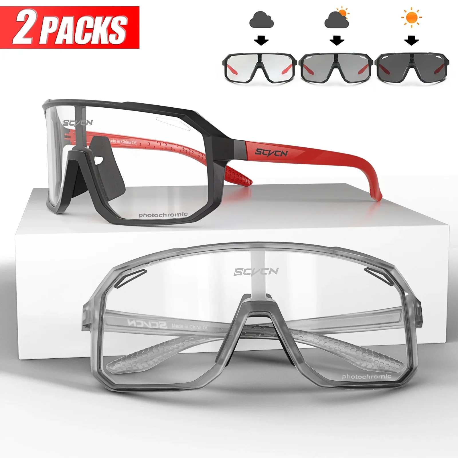 

2Packs SCVCN Photochromic Cycling Sunglasses Men Women Sports MTB Bike Eyewear Outdoor Road Bicycle Cycl Glasses UV400 Goggles