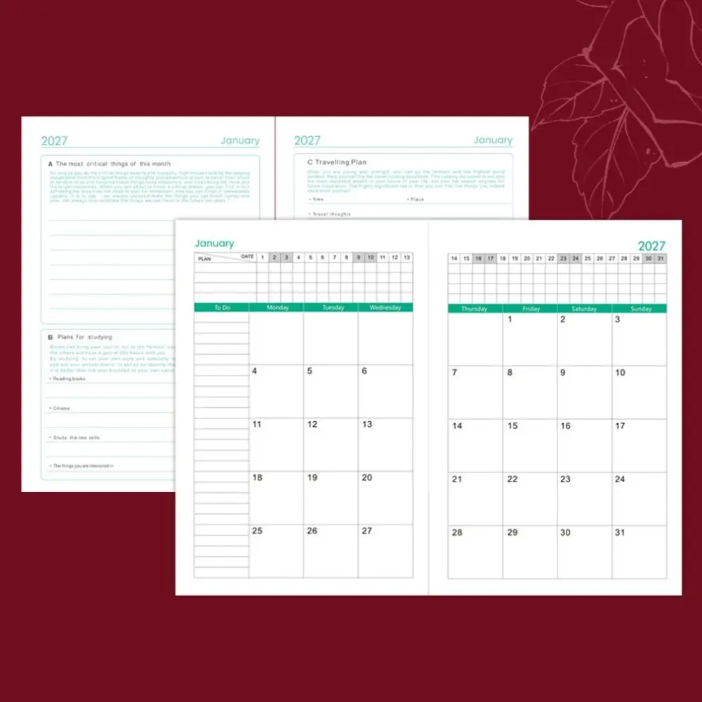 English 2027 Schedule Planner Notepad Wear-resistant Efficiency To-do List Notebook Thick Paper 12 Months