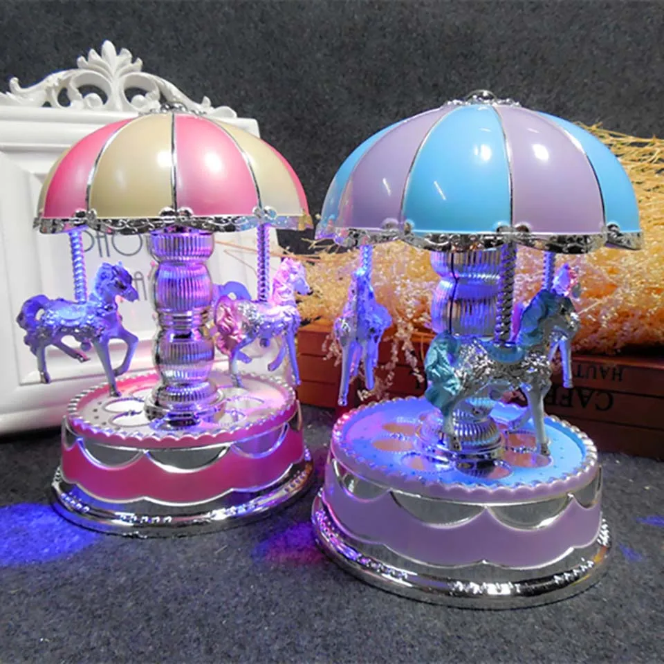 Fantasy Exquisite Carousel Music Box Cartoon Colored Lights Carousel Ornaments Gifts Luminous Horse Music Box Children Gifts