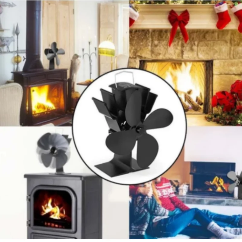 4/5 Blades Stove Fan Heat Powered Fireplace Fan Log Wood Burner Eco Quiet Fire Wood Heater Home Warm Efficient Heat Distribution