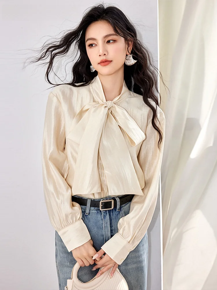 

La Chapelle Women's Long Sve irt Autumn Seasonal Commute Sle Pleated Belted Peach Color Loose Fit Polyester Fiber