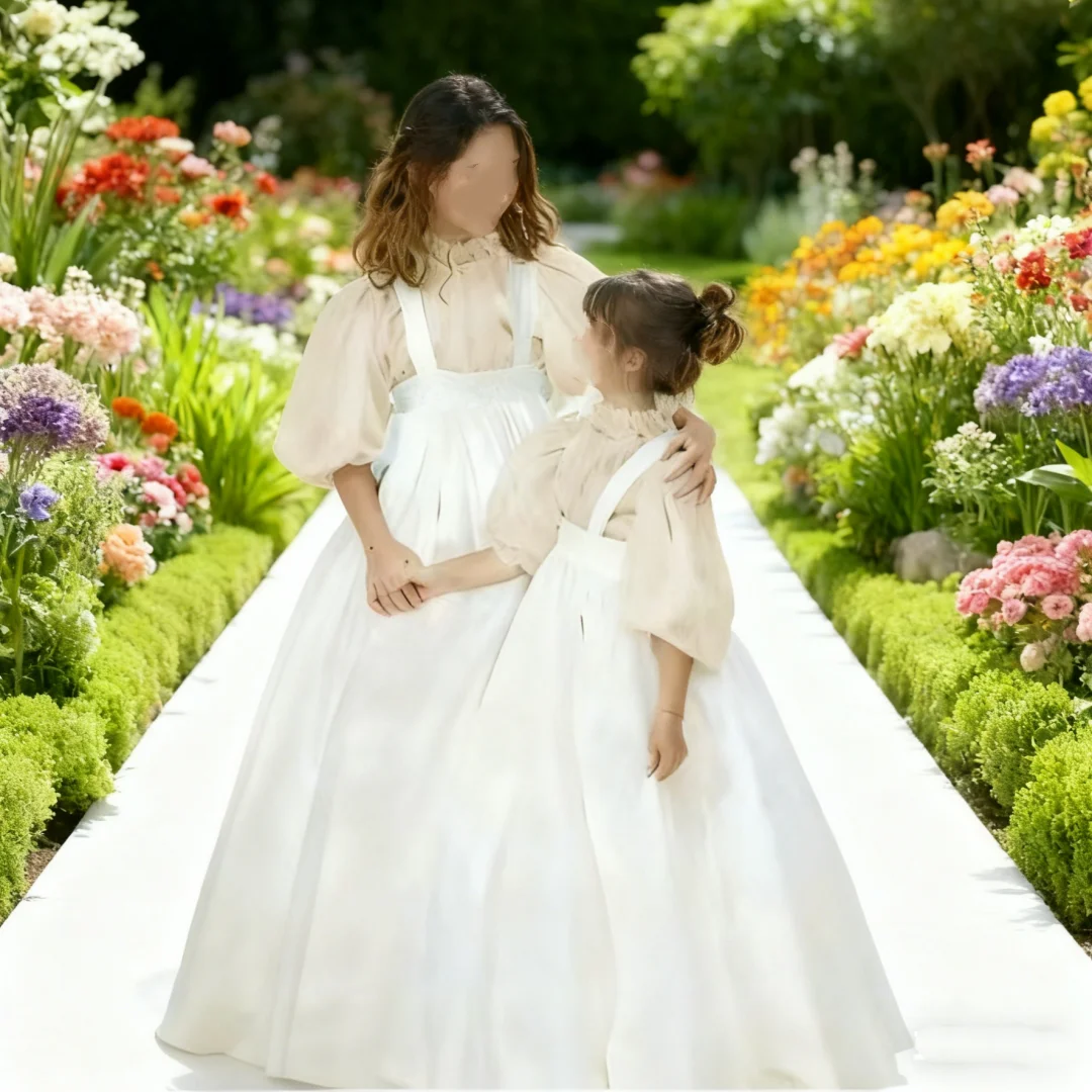 طقم فستان فتاة الزهور اللطيف عالي الجودة مكون من قطعتين مع تول وتفتا أبيض، فستان سهرة لحفلات زفاف الأميرة الصغيرة