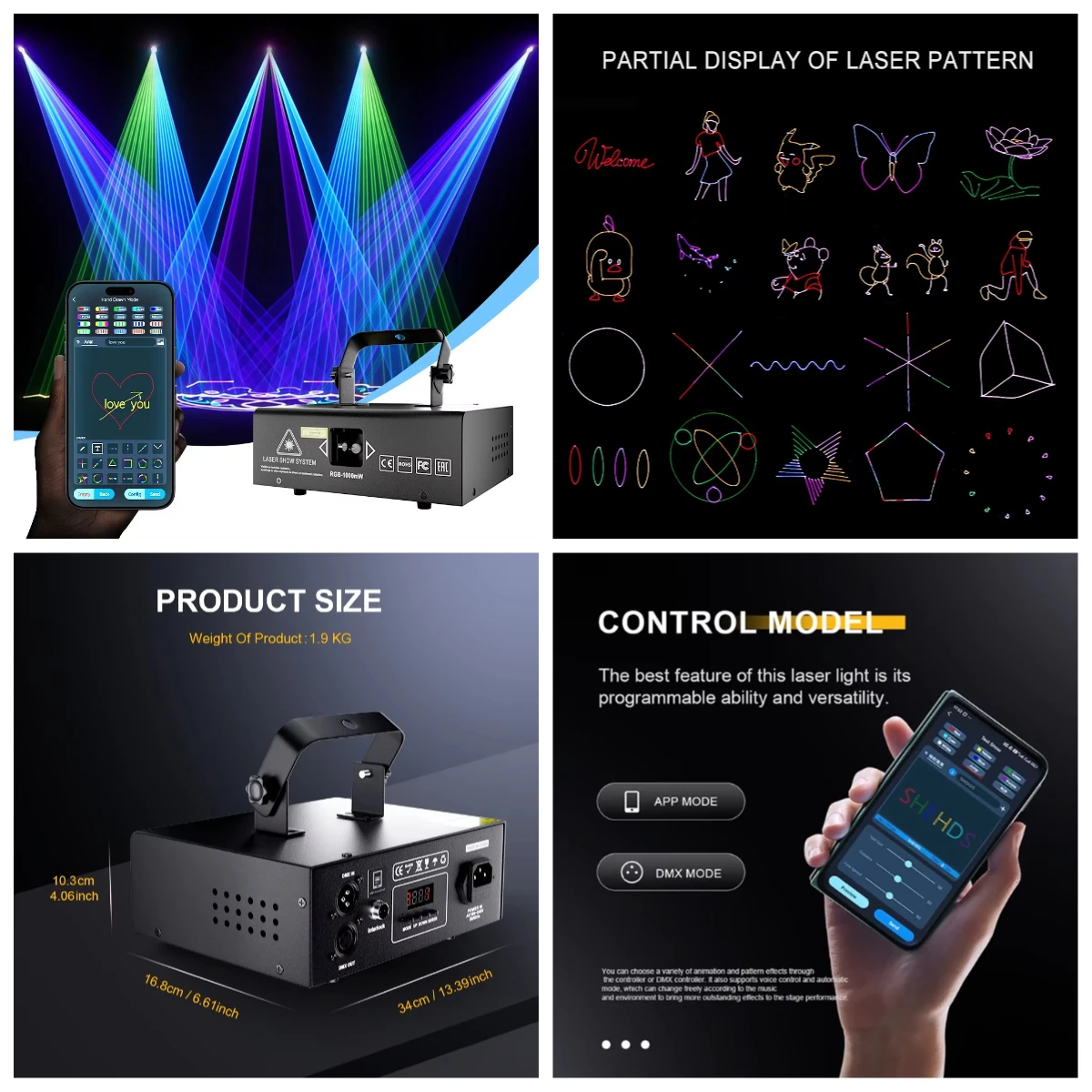 * 1w light beam Support Dmx 512 APP Control Rgb Lazer Light Pattern Mixed Colors Equipment Stage Lighting for bar Wedding Party