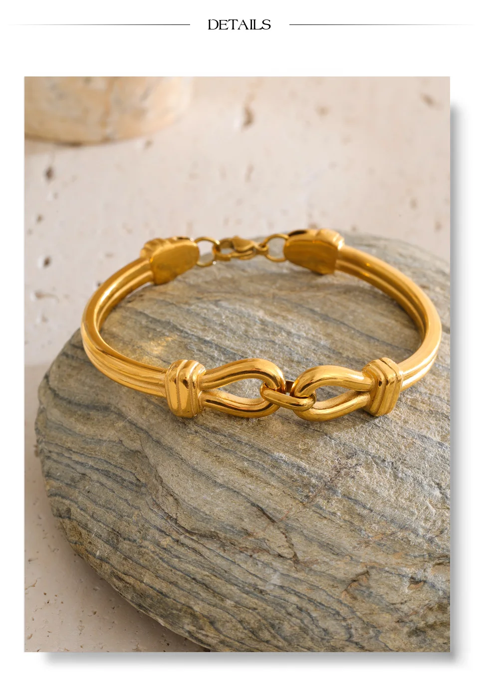 Yhpup Markantes Edelstahl-Armband mit Metallstruktur und Knoten, wasserdicht, 18 Karat golden, PVD-beschichtet, hochwertiger Schmuck, Geschenk – Detail 8