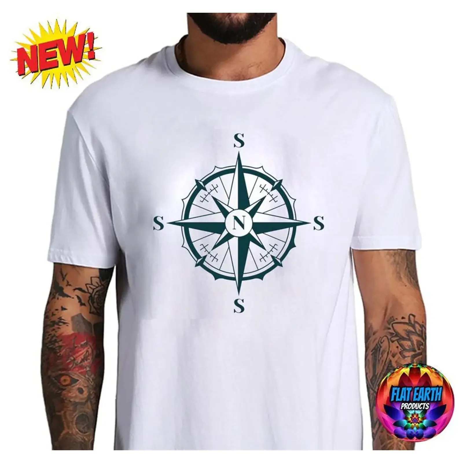 Flat Earth Compass Everywhere Is South T Shirt Cotton Gravity Hoax FE Casual for S 3XL vintage Washed designer clothes graphic
