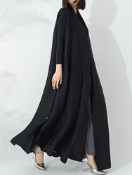 YUDX Miyake Pleated 2024 Summer New Temperament Fashion Long Trench Coat Long Sleeve Lapel Waist Strap Elastic Outer Robe