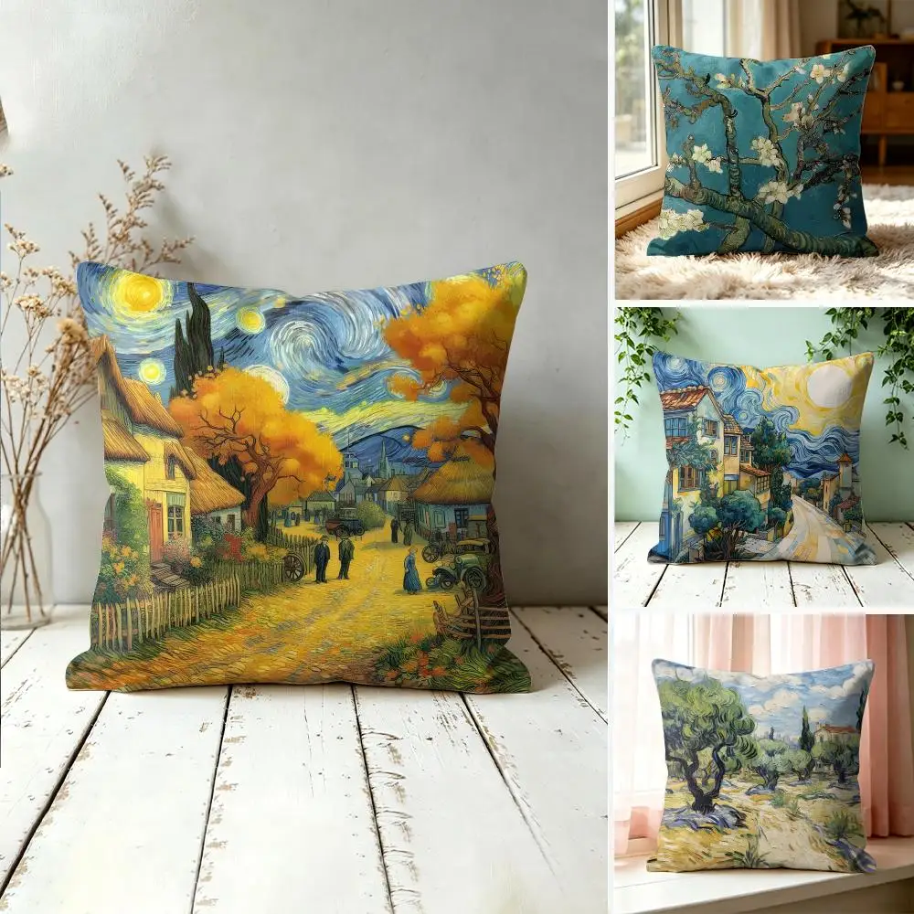 Van Gogh Oil Paintings Cushion Cover Square Decorative Throw Pillow 40x40cm For Sofa Bedroom Living Room Home Decor