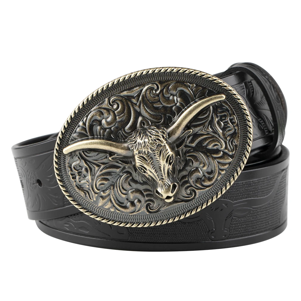 Cowhead Embossed Leather Belt Cowboy Dress Decoration Fashion