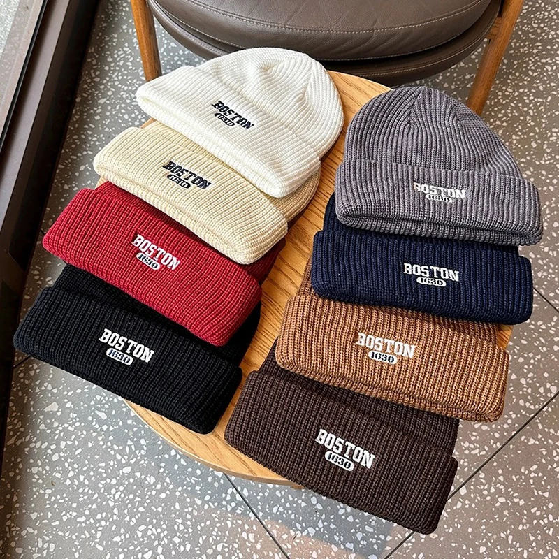 

Winter Hats for Unisex Solid Beanies Knitted Hat Autumn Female Beanie Caps Warmer Bonnet Men Casual Cap