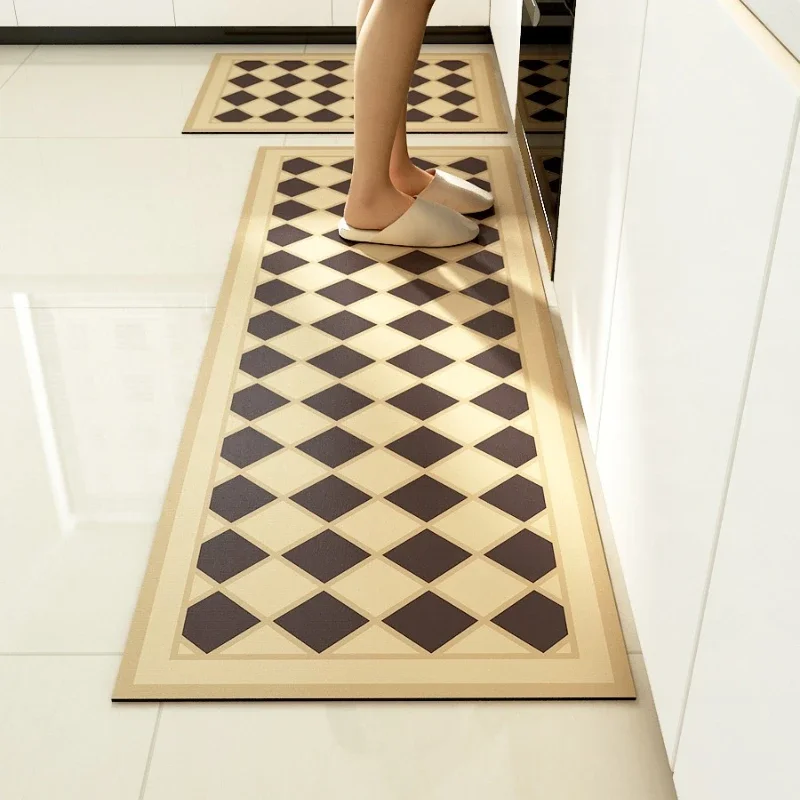 Kitchen Floor Mat Waterproof Non-slip Leather Carpet PVC Plaid Oil-proof Rug Home Decoration Long Size Foot Mats Alfombra 주방 카펫