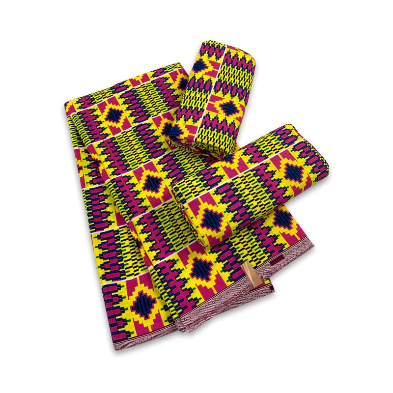 High Quality African Wax Print Fabric 100% Cotton Soft African Guaranteed Veritable Real Kente Tissu Wax For Dress 6yards Y523-1