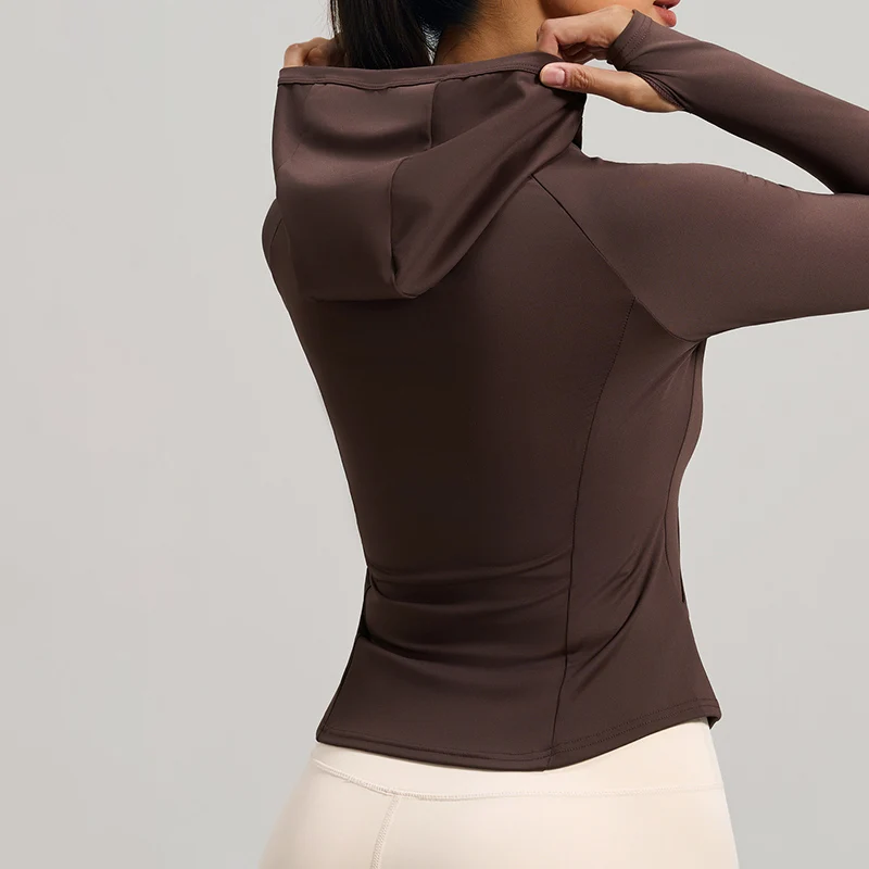 เสื้อแจ็คเก็ตมีฮู้ดสำหรับออกกำลังกายผู้หญิง ฤดูใบไม้ผลิ ฤดูใบไม้ร่วง มีซิป มีกระเป๋า เสื้อฮู้ดสำหรับปั่นจักรยาน ผู้หญิง วิ่งกลางแจ้ง ชุดกีฬาลำลอง ผู้หญิง