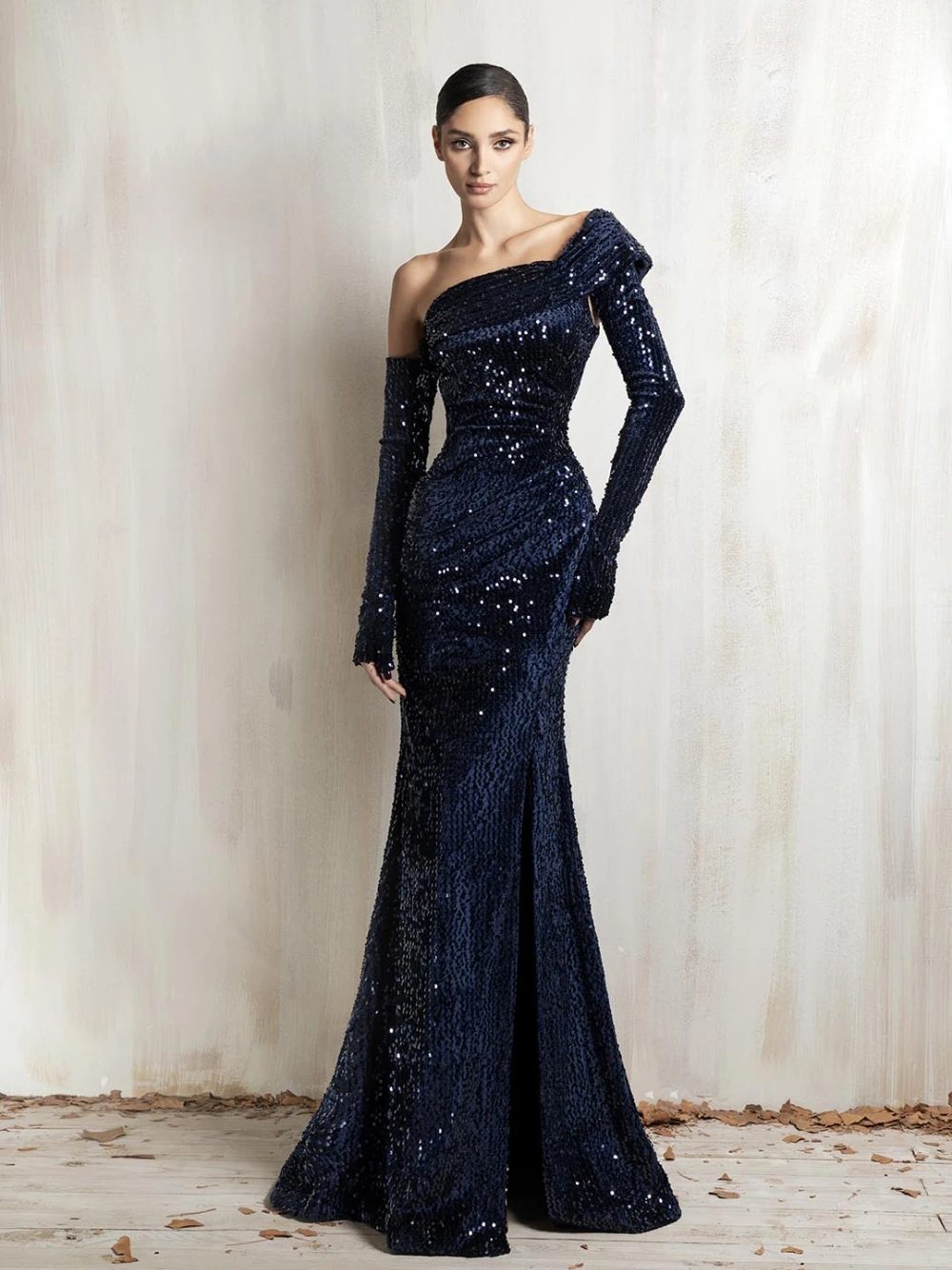 Navy Blue Mermaid Evening Dress Dazzling Customized Off Shoulder Cocktail Gown Classy Banquet Party Women Wear New Arrival