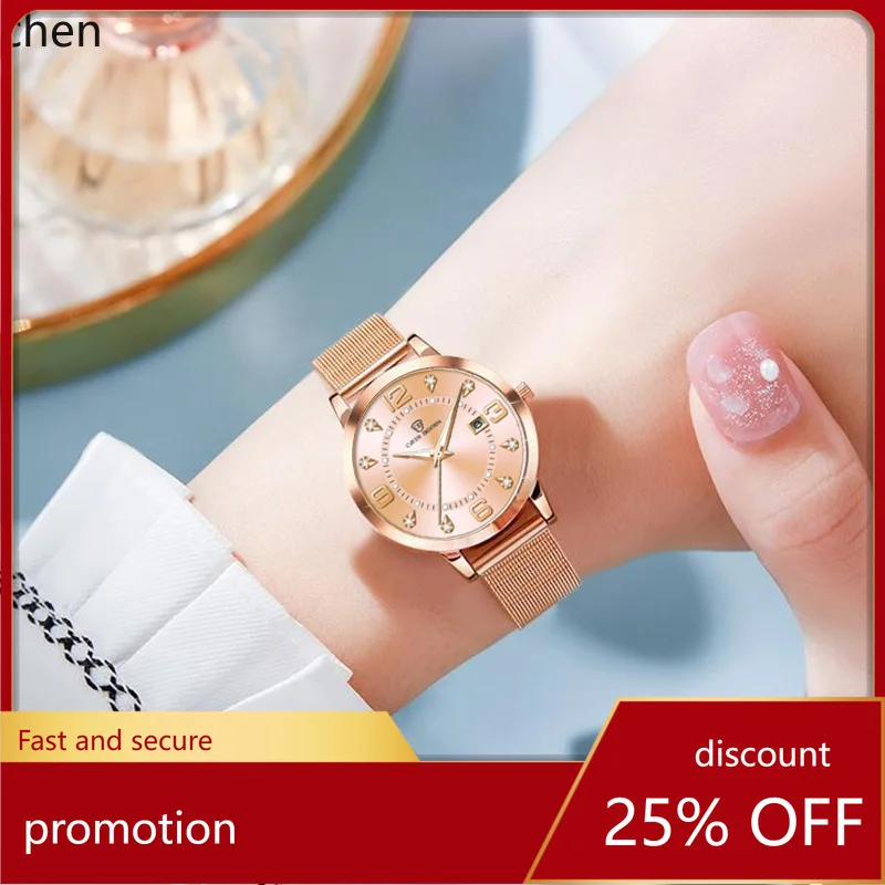 

ZML women's fashion watch with mesh strap, calendar, and vacuum-plated steel mesh band