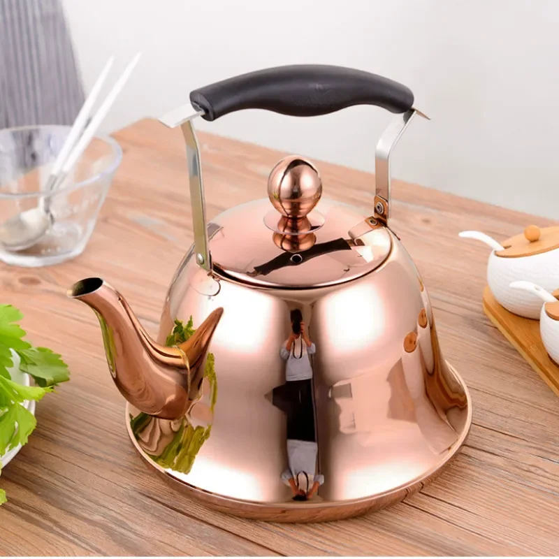 New Whistling Kettle with Infuser Loose Leaf Stainless Steel Teapot Rose Gold Tea Kettle for Stove Indu