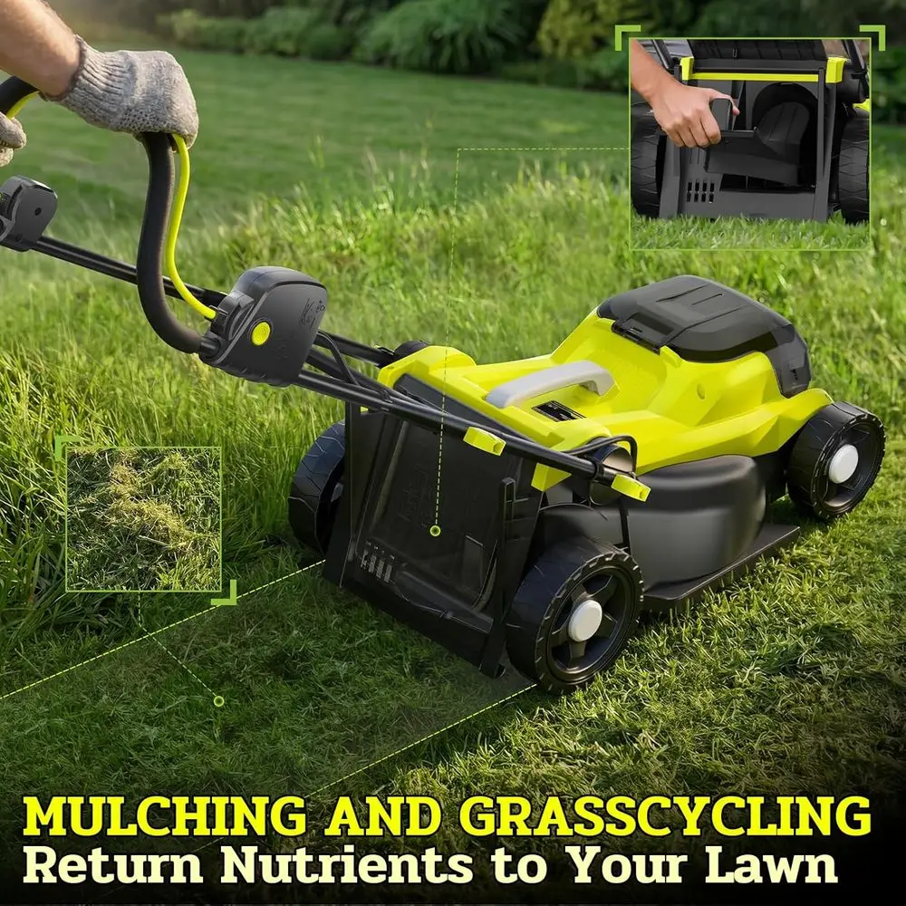 40V Electric Lawn Mower 16Cordlattery Powered Mower, 2 in 1 Mulching Lawnmower with 5-Position Height Adjunt 10.6 Gallon ag, Sma