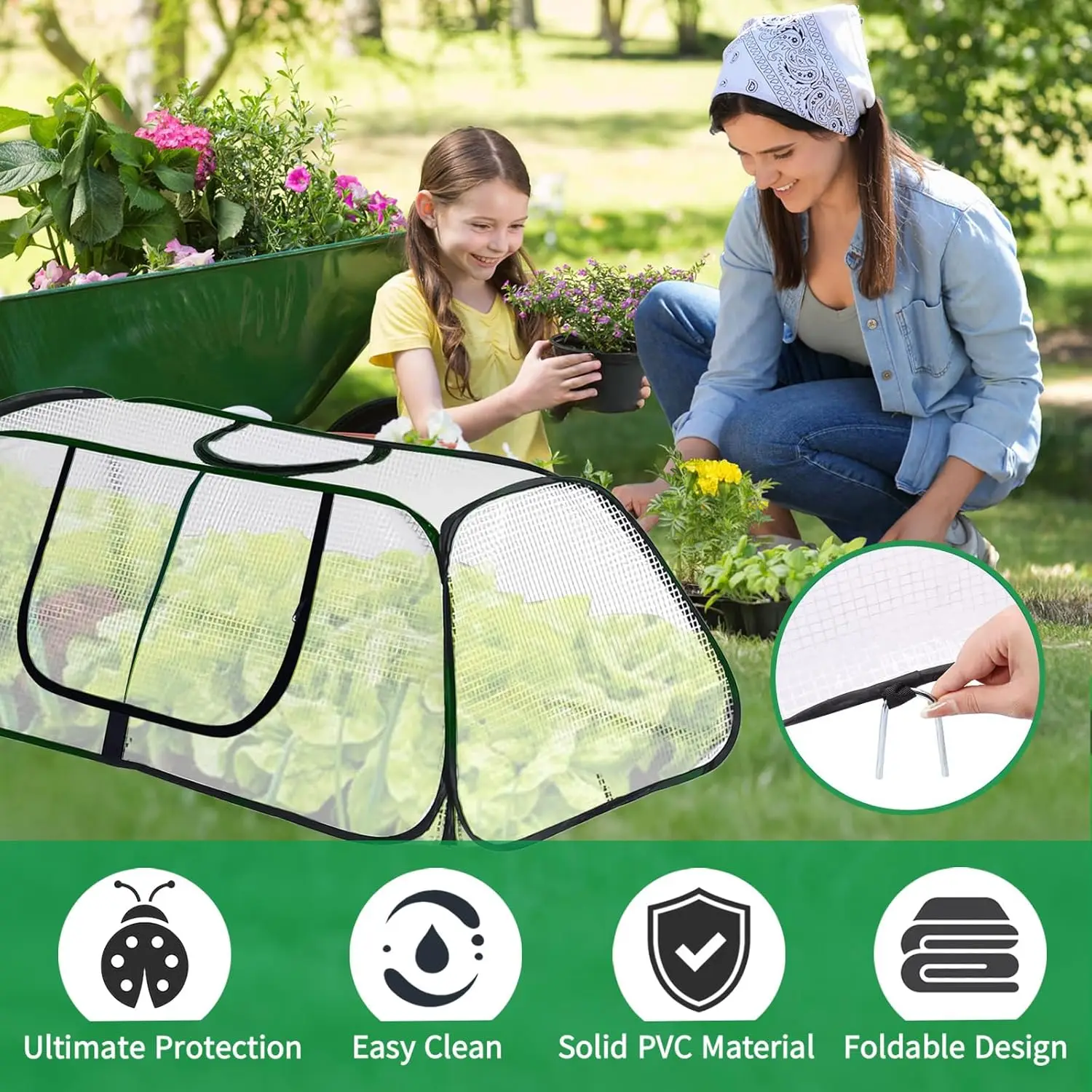 قطعتان من غطاء النبات المرتفع للحديقة مقاس 45 بوصة × 22 بوصة × 16 بوصة، غطاء سرير مرتفع قابل للطي مع نافذة جانبية، غطاء PVC مغلق #3