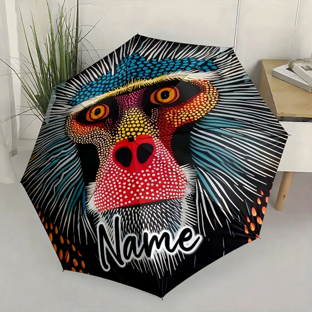 Custom Name  Stylish Umbrella with Vibrant Animal Design Print 8 Iron Ribs Folding Umbrella Auto-Open Fashion Sunshade